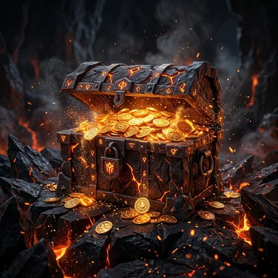 Gold Coins Volcano Chest Pile